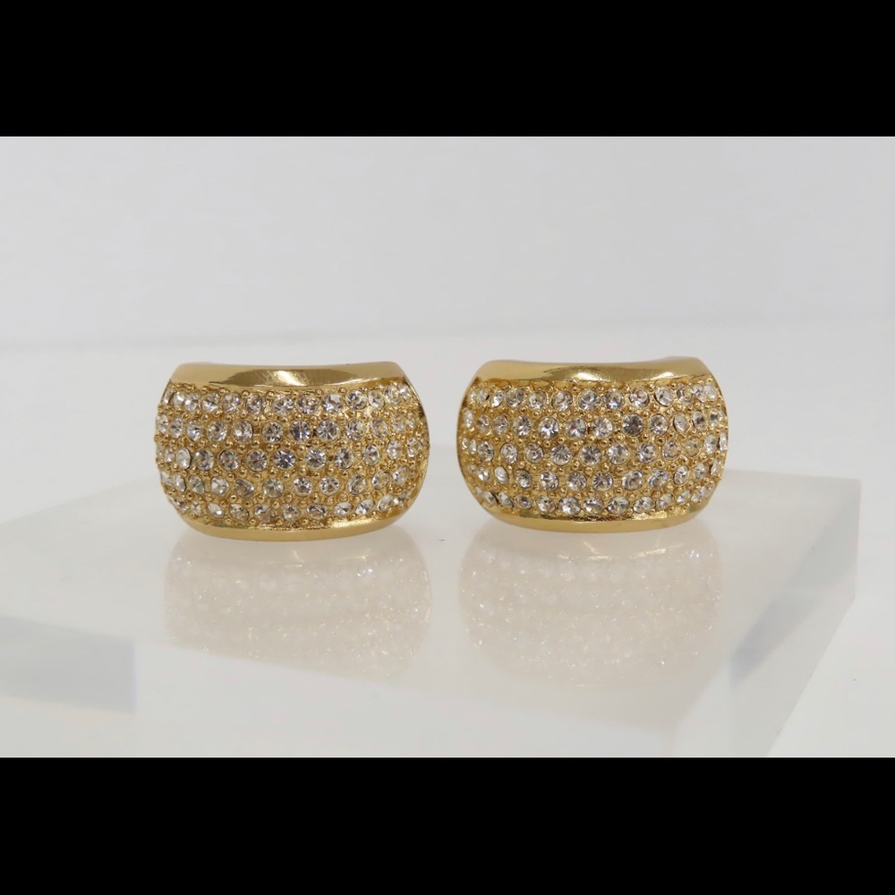 VINTAGE CHRISTIAN DIOR PAVE CRYSTAL HALF HOOP EARRINGS - Picture 6 of 8